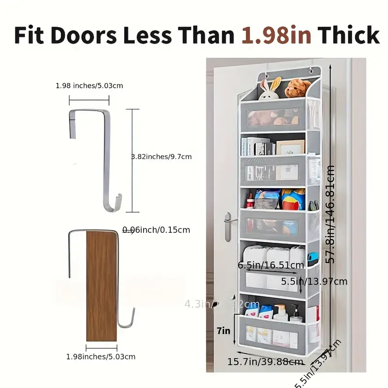 5-Tier Door Storage Box, Hanging Door Storage Box with 5 Large Capacity Pockets | Anti-tilt 44 Pound Load Back Of Door Storage Box for Bedroom, Bathroom, Pantry,