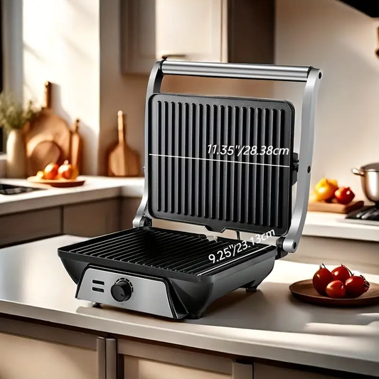 3-in-1 Electric Indoor Grill & Panini Press - Heavy-Duty Non-Stick Griddle, 1500W Fast Preheat & Dual Heating Plates, Floating Hinge for Burgers, Sandwiches, Steaks - Compact Electric Grill for Home, Office, Small Kitchens - with Grease Tray