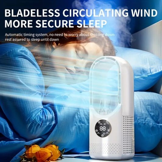 Portable Air Conditioning Fan USB Tower Fan Desktop Bladeless Fan - With Water Mist Cooling, Seven-color LED Ambient Light