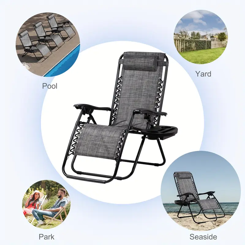 Nazhura Set Of 2 Relaxing Recliners Patio Chairs Adjustable Steel Mesh Zero Gravity Lounge Chair Beach Chairs With Pillow And Cup Holder Black