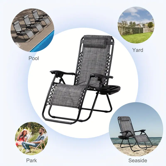 Nazhura Set Of 2 Relaxing Recliners Patio Chairs Adjustable Steel Mesh Zero Gravity Lounge Chair Beach Chairs With Pillow And Cup Holder Black