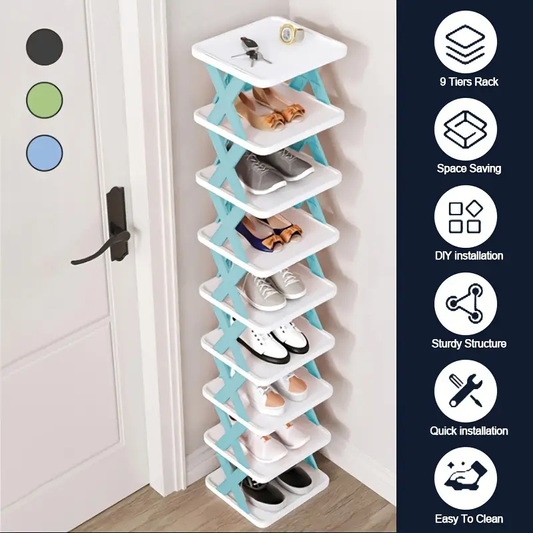 9/6 Tier Shoe Rack, Space-Saving Vertical Shoe Rack, High And Narrow Shoe Rack For Entrance, Closet, Hallway, College Dorm Necessities, Plastic Stackable Shoe Rack
