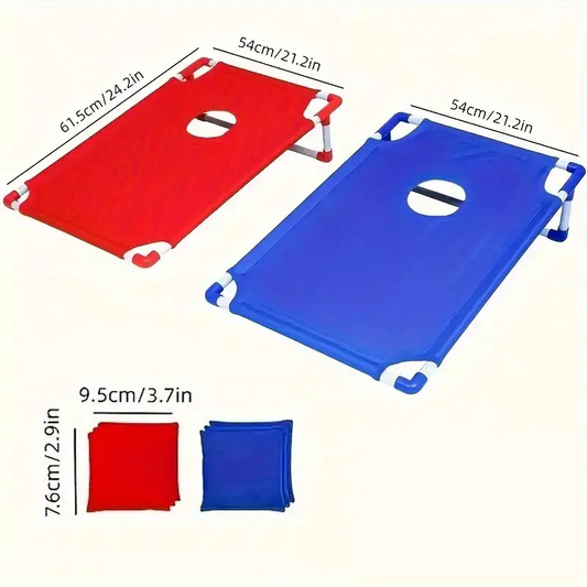 Red And Blue Portable Corn Hole Game Set - Foldable And Durable For Outdoor Party, Camping And Backyard Entertainment - Includes 6 Bean Bags, No Battery Required,
