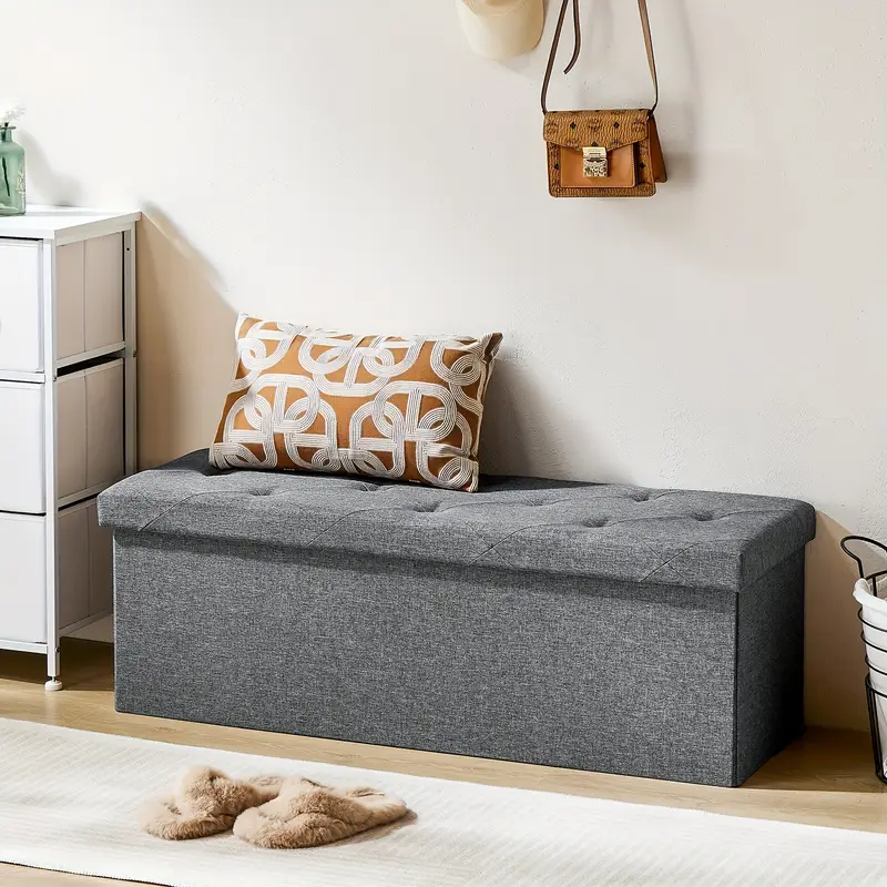 Storage Ottoman Bench, FoldingOttoman Stool, Ottoman with Storage, StorageChest, End Of Bed Bench, Padded Seat, StorageBench with Seating for Bedroom, Living Room,