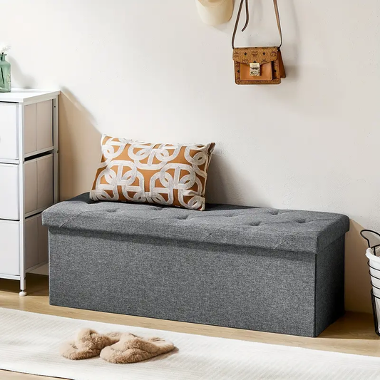 Storage Ottoman Bench, FoldingOttoman Stool, Ottoman with Storage, StorageChest, End Of Bed Bench, Padded Seat, StorageBench with Seating for Bedroom, Living Room,